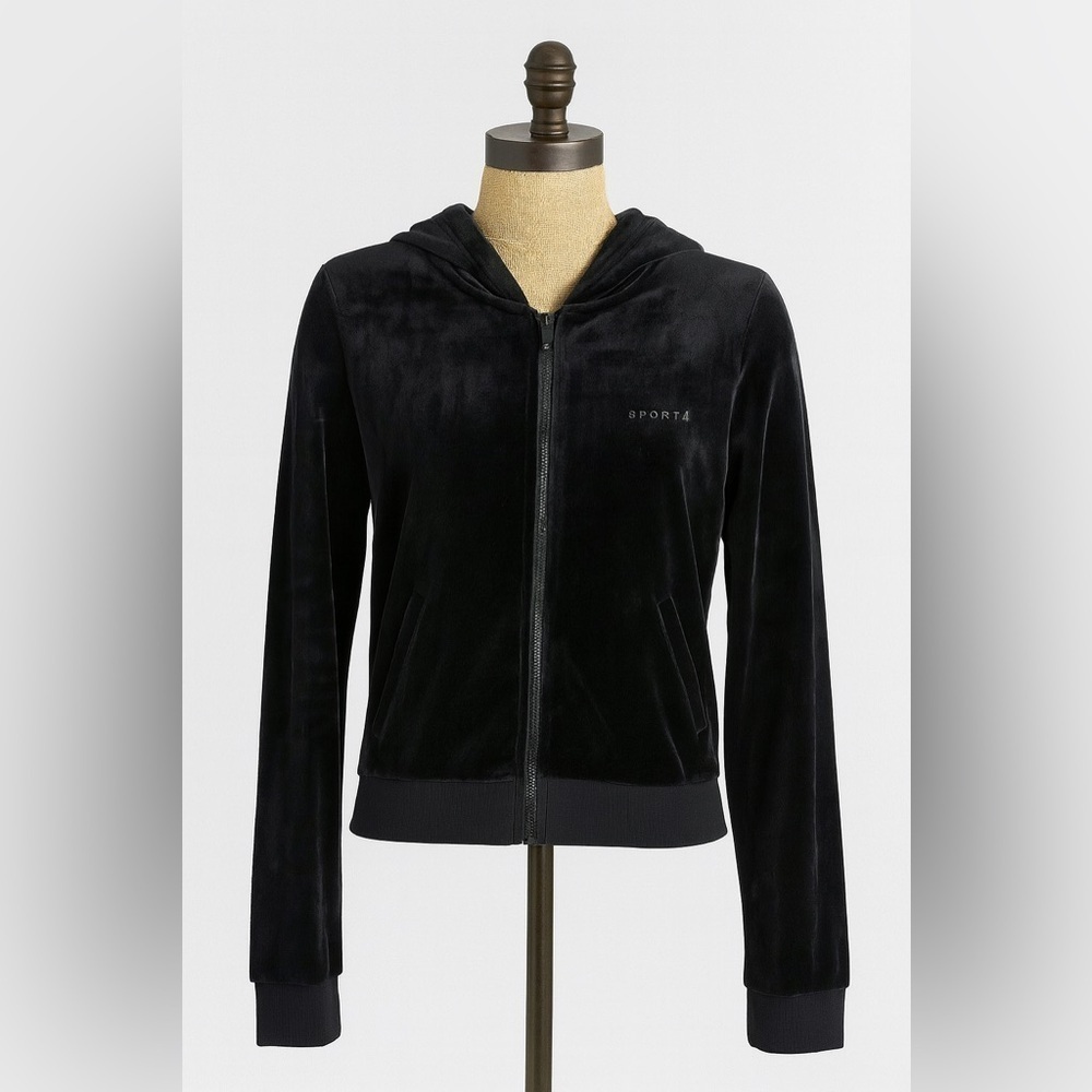 Agnes B. Sport Black Velour Hoddie EUC SIZE L (see size chart)